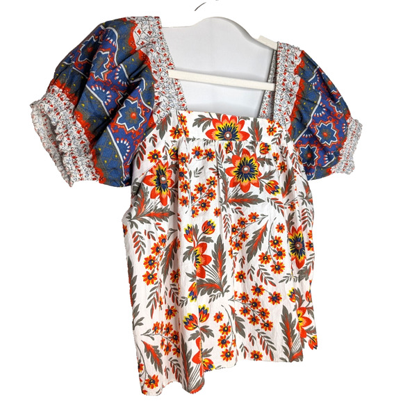 Joie Cleona Puff Sleeve Boho Peasant Prairie Cottage Floral Square Neck Top SML - Picture 5 of 11